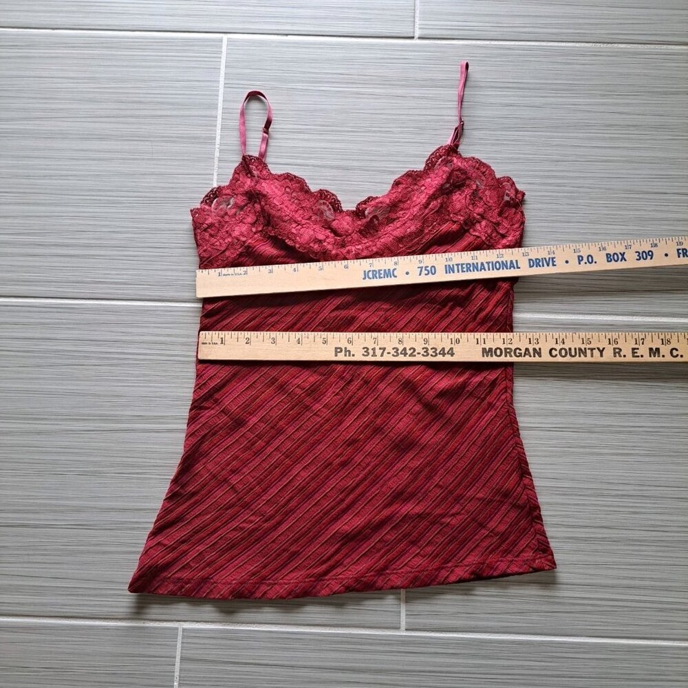 Vixen Y2K Tank Top Velvet Burnout Maroon Babydoll Spaghetti Strap Fairygrunge M - Picture 8 of 9